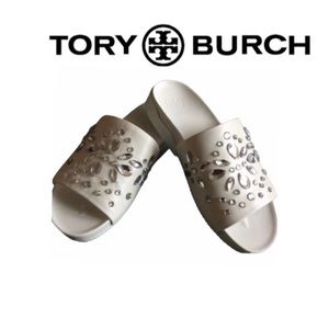 Tory Burch Brae Crystal Leather Slide Sandals